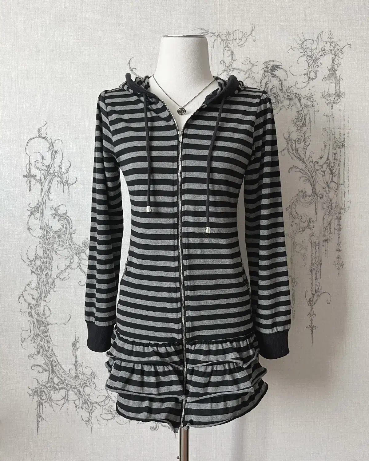 stripe zip-up hood dress